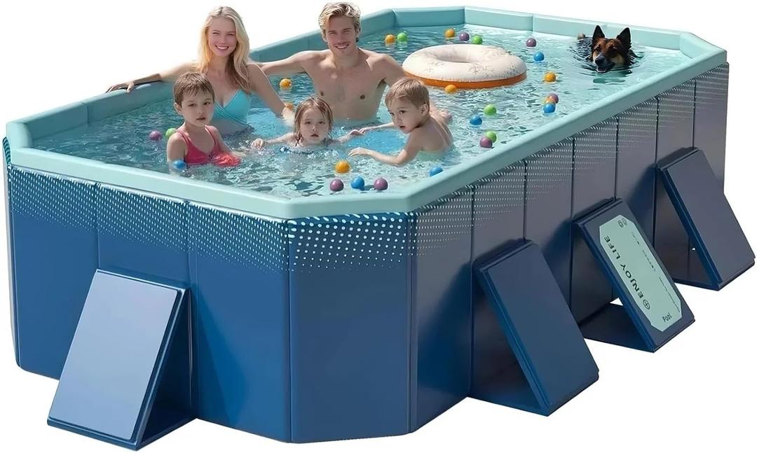 114" Non-Inflatable Foldable Swimming Pool for Family, Portable Above Ground Pool for Adults & Kids, Easy Setup for Outdoor, Backyard, Garden, Camping - Durable PVC(114"×70"×20", Std)