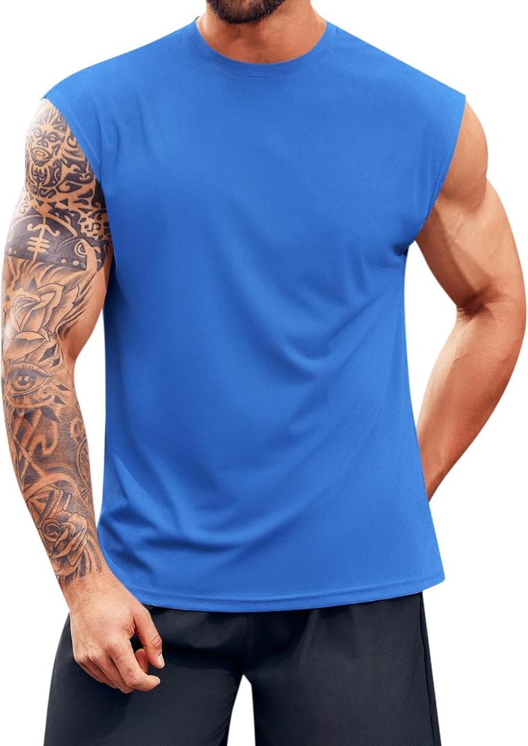 Runcati Mens Workout Tank Top Sleeveless Shirt Quick Dry Muscle Gym Bodybuilding Fitness Training T Shirts (Medium, Blue)