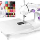 Mini Portable Sewing Machine, Basic Sewing Machine with Foot Pedal, Stitching Machine For Children 10pcs Sewing Kit, Dual Threads Electric Tacking Machine for Beginners (With Table + Kit)