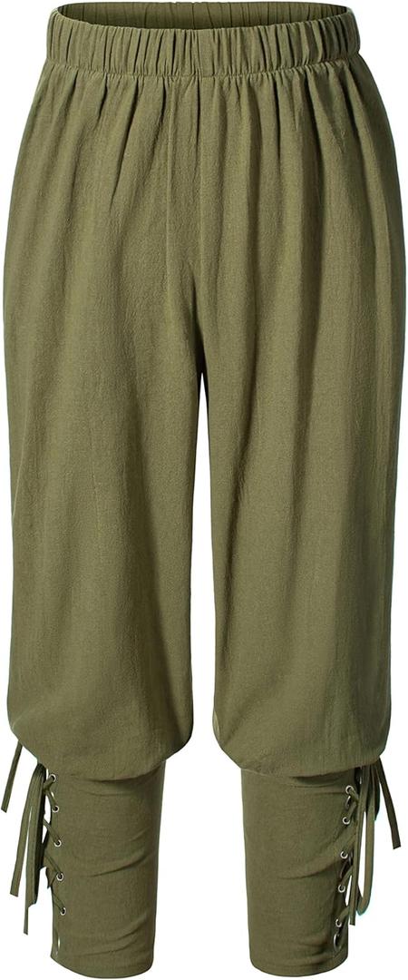 Kids Renaissance Ankle Banded Pirate Pants Medieval Viking Lace Up Tapered Trousers Halloween Costume 13-14 Years (Green)