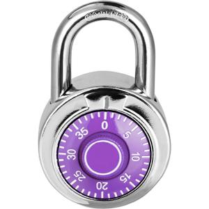 Combination Padlock 1 Pack, Fixed Dial Combination Padlock with Different Combinations, 2 in. Wide. Purple Turntable, Lock for Gym & Locker, School, Toolbox, and More