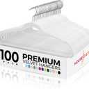 HOUSE DAY Premium Velvet Hangers 100 Pack White, Non-Slip Flocked Felt Hangers, Sturdy Clothes Hanger with 360 Rotatable Hook, Heavy Duty Durable Slim Coat Hanger for Closet Space Saving