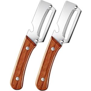 2Pcs Multi Functional Vegetable Peeler for Kitchen, with Bottle Opener and Wooden Handle, 2-in-1 Stainless Steel Kitchen Tool for Fruit Potato Pumpkin