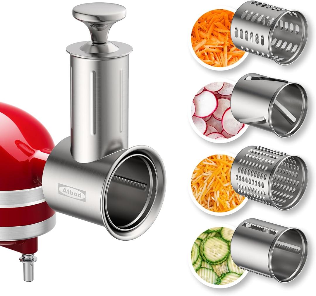 Stainless Steel Slicer Shredder Attachment for KitchenAid Stand Mixer, Cheese Grater Attachment for KitchenAid with 4 Blades, Dishwasher Safe