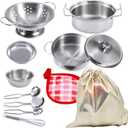 Tiny Size Cooking Pretend Play Kitchen Cooking Toys with Stainless Steel Cookware Play Pots and Pans SetCooking Utensils Cookware Kitchen Play Accessories Toys Cooking Pots for Toddlers Kid (Mini)