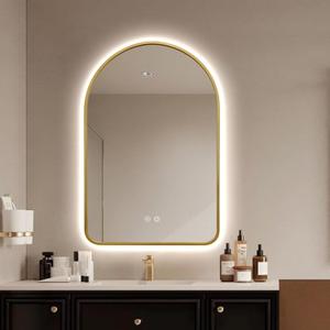 30"x20" Arched LED Bathroom Mirror, Wall Mounted Backlit Mirror with Lights Fog Free Lighted Framed Mirror Smart Anti-Fog 3 Color Temperatures Adjustable Brightness Gold