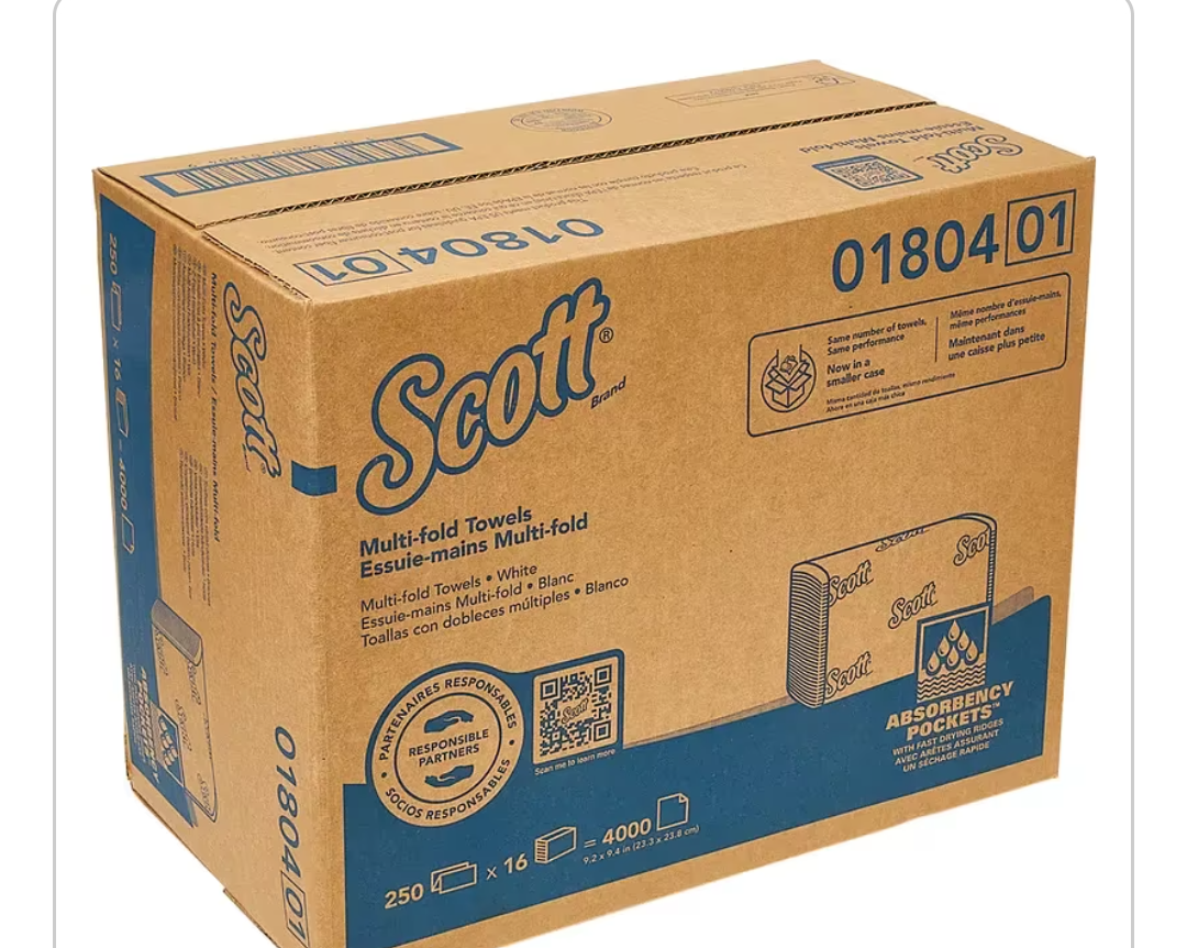Scott® Folded Paper Towel 9.2X9.4 IN White Multifold 250 Sheets/Pack 16 Packs/Case 4000 Sheets/Case