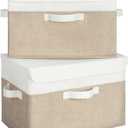 GRANNY SAYS Storage Bins with Lids, Decorative Storage Boxes, Clothes Stoarge Bins, Shelf Baskets, Closet Storage Bins for Clothing, Collapsible Storage and Organization, 2-Pack (White/Khaki)
