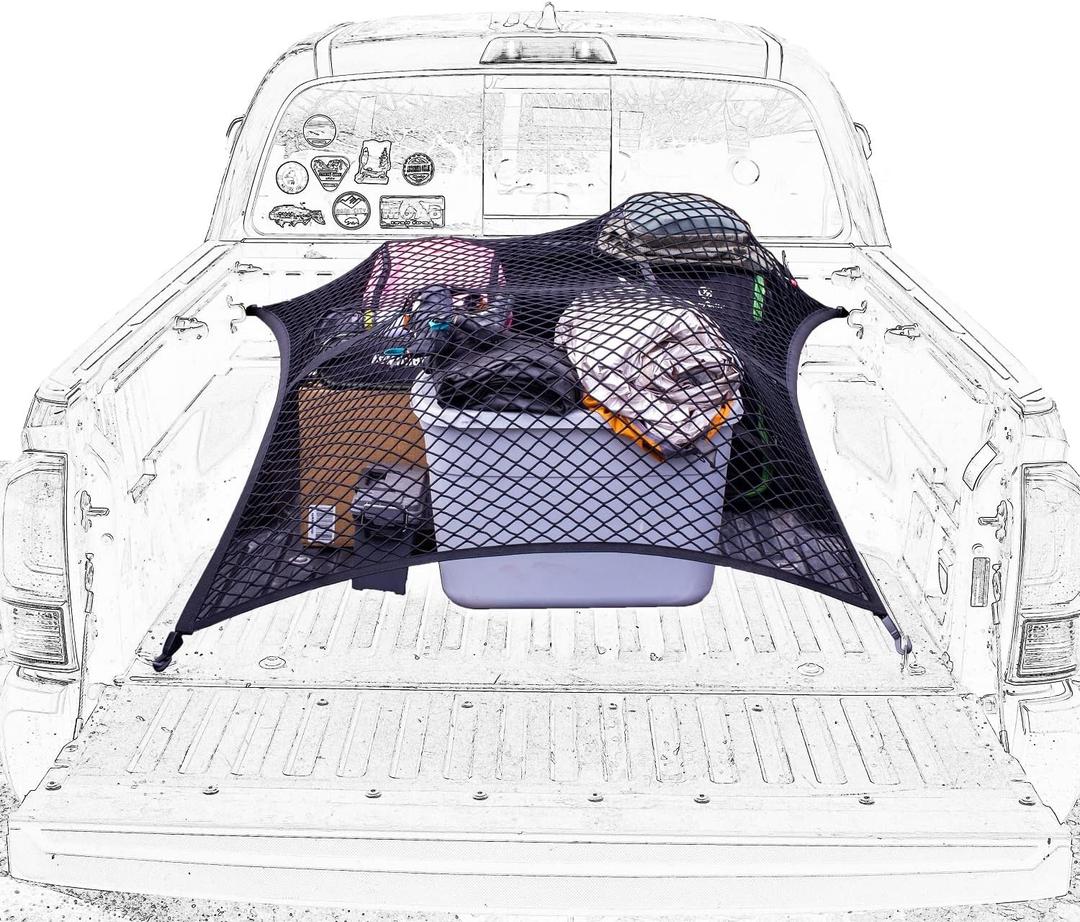 Highly Elastic Cargo Net, Simple Truck Bed Cargo Mesh Organizer, Suitable for Daily Light Loads of Trucks, 4'x4' Stretches to 7'x7' (Double Layer)