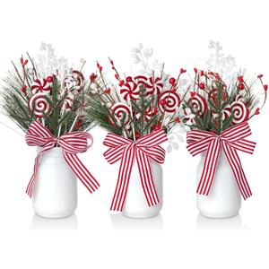 3 Christmas Mason Jars Decorations, Red Berry Candy Mason Jar Christmas Centerpieces for Tables, Holiday Mason Jar Decor for Dining Coffee Table Xmas Winter Holiday New Year Home Ornament