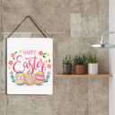 Funny Happy Easter Wood Sign Rustic Easter Egg Flowers Wooden Hanging Plaque for Home Living Room Bedroom Wall Art Decoration 8 x 10 Inches Present