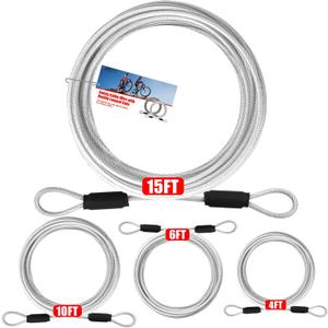 4FT/6FT/10FT/15FT Cable Locks with Combination 1/8 inch Security Cable with Loops for Fence Luggage Gym Locker Cabinet