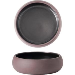 Uaral Ceramic Salad Bowls Set,18 Ounce Black Shallow Bowl Set for Pasta, Dessert or Appetizer,6.5inch,Set of 2, Brown Clay And Black