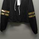 Perfashion Women's Cropped Hoodie Black Long Sleeve Loose Pullover Sweatshirts Hoody for Teenagers, XL, Champagne Gold Stripe)
