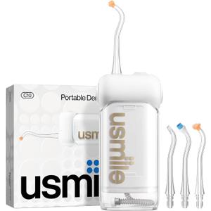 usmile C10 Portable Water Flosser for Travel, 95-Day Battery, IPX7, White | 180ml Tank, 4 Modes, 360° Nozzle, Cordless Oral Irrigator for Braces, Implants & Sensitive Teeth, Teeth Cleaner