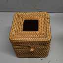 Rattan Square Tissue Box Cover, 5.7" x 5.7" x 5", Decorative Woven Facial Tissue Holder with Hinged Top Lid, Natural Color