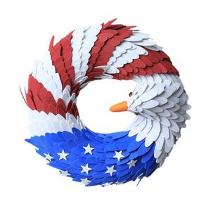 Americana Patriotic July 4th Wreath, Handcrafted Memorial Day Wreath Festival Decoration,Independence Garland with Red White Blue,Front Door Wall Home Decor, -9.45 inch