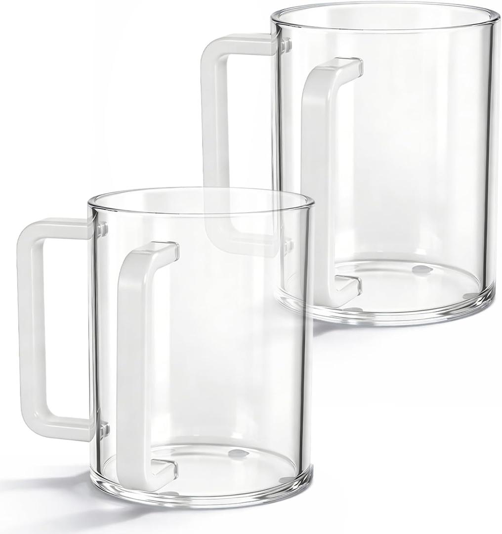 2 Pcs Judaica Hand Washing Cup with Dual Handles 5" Acrylic Clear Negel Vasser Hand Washing Cup for Jewish Ritual Netilat Yadayim Holiday Gifts (White Handle)