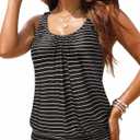 Yonique Womens Blouson Tankini Top No Bottom Loose Fit Swim Top Modest Tank Top (Black, L)