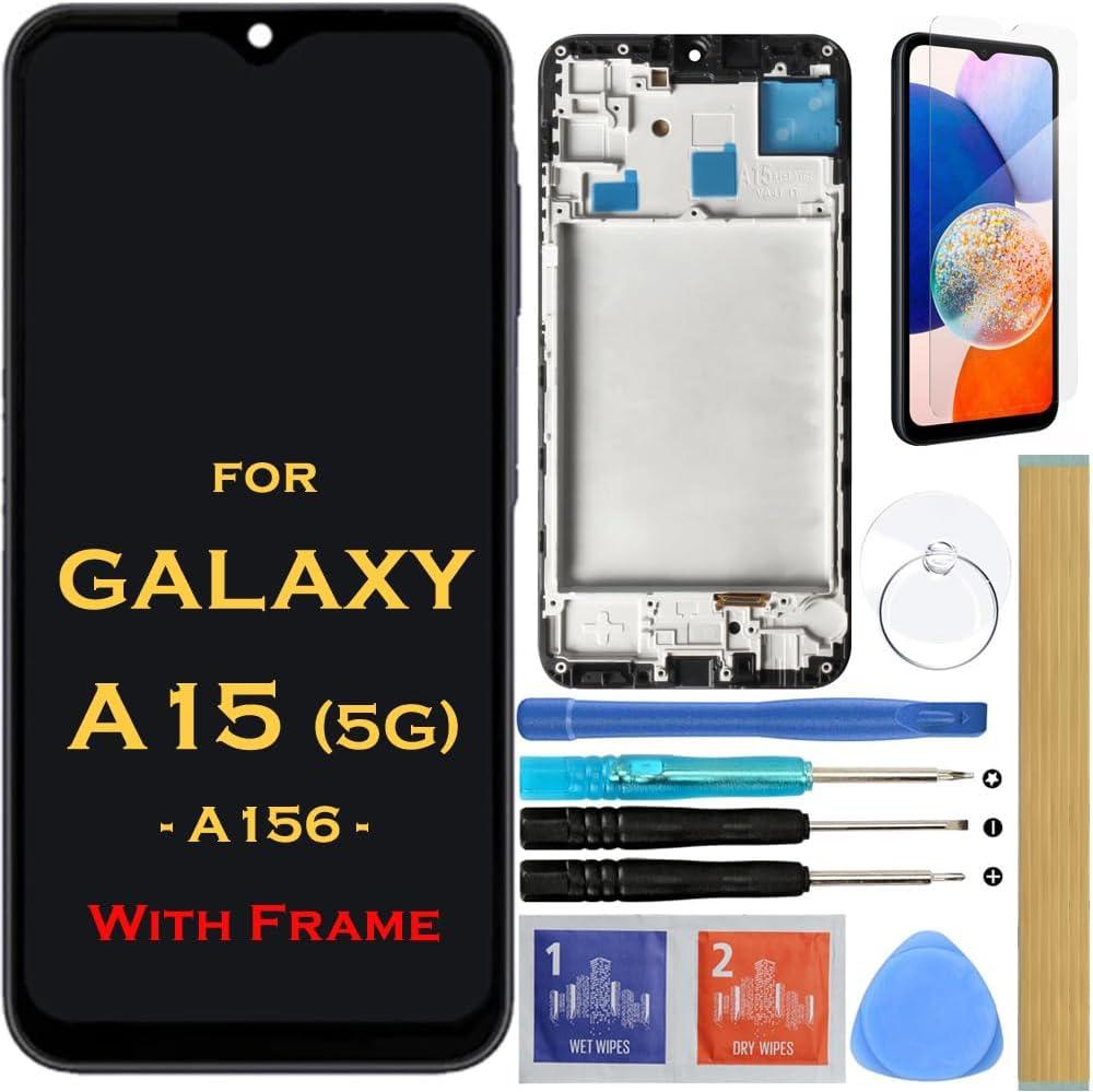 Screen Replacement LCD Display Touch Digitizer Assembly with Frame for Samsung Galaxy A15 5G A156 SM-A156U SM-A156P SM-A156W SM-A156VL SM-A156A SM-A156B SM-A156M 6.5" (NO Fingerprint Function)
