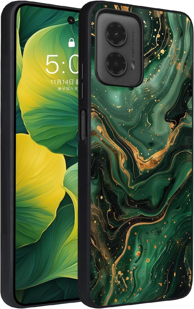for Moto G 5G 2024 Case,Slim Fit Glow in The Dark Luminous Hybrid Hard PC Soft TPU Shockproof Drop Protective Aesthetic Phone Case Motorola Moto G 5G 2024 Case Cute Green Gold Marble