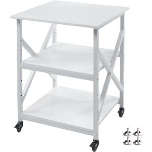 Fannova Large Printer Stand with Height Adjustable Storage Shelf, 23.6 x 23.6 Inches Square Printer Table with Industrial Wheels, Multi-use 3 Tier Rolling Printer Cart for Home Office - White