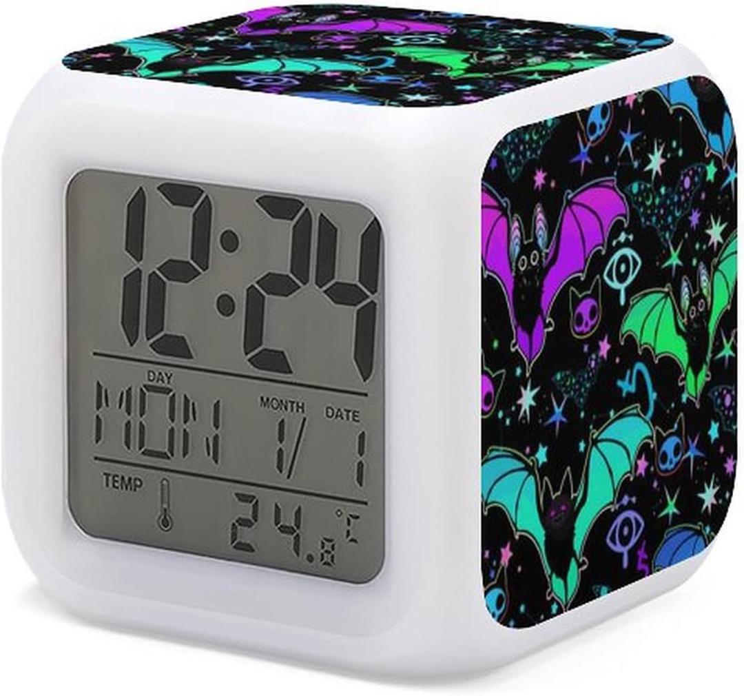 Magic Bat Wormhole Alarm Clock for Kids Boy Girl 7 LED Color Changing Wake Up Clock Home Decor Bedroom Digital with Temperature Display