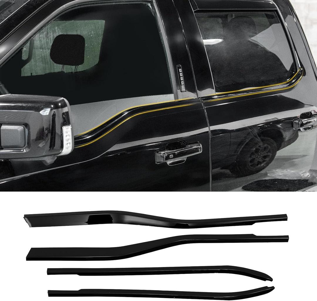 Window Trim Compatible with 2021-2025 Ford F150 Supercrew ABS Plastic Window Molding Edge Guards Weatherstrip Bottom Sill Decoration Covers for 2024 Ford F-150 Accessories (4PCS)