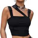CYCLAMEN Women's Buckle Tank Tops Sleeveless Tube Crop Cami Tops Rave Gothic Punk Streetwear Shirt (Large, A-black, Buckles)