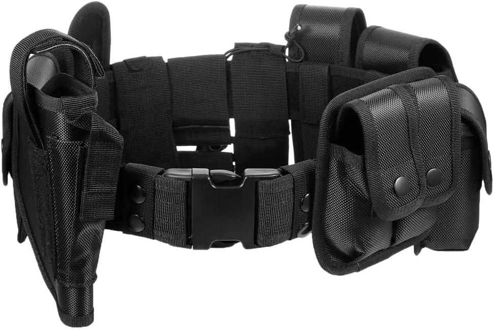 10 in 1 Tactical Duty Belt Military Police Battle Belt Versatile Modular Equipment System for Law Enforcement (Black)