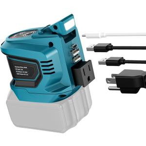 Ecarke 200W Portable Power Inverter Compatible with Makita 18V Battery, DC 18V to AC 110V Power Station with 1 AC Outlet, 2 USB, 1 Type-C & LED Light, for Outdoor Emergency Use (No Battery) (Blue)