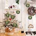 Syhood 12 Pcs Mini Christmas Wreaths for Cabinets with Gold Bells Small Kitchen Xmas Decor Christmas Cabinet Wreaths Ornament for Kitchen Chair Fireplace Farmhouse Home Decor(3.15 Inch,Green Bowknot)