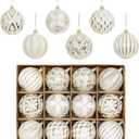 XmasExp Vintage Rustic Christmas Ball Ornaments Sets Neutral Christmas Ornaments Farmhouse Shatterproof Large Hanging Balls Tree Decorations for Xmas Xmas Home Party White Gold, 12Pcs