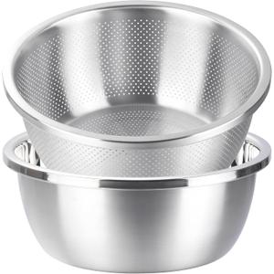 Cluren Colander and Bowl Set 2.3QT (2in1)  Thickened 304 Stainless Steel Kitchen Strainer Bowl for Fruit, Pasta, Vegetables, Rice  Heavy Duty, Induction Cooker & Dishwasher Safe