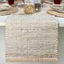 Chardin home Natural Jute Table Runner 13x108 Inch Vintage Boho Rustic Table Decor Handwoven Long Table Runner in Natural Jute and Ivory Farmhouse Dining or Console Table Accent