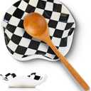 Spoon Rest for Stove Top, 5in Checkered Spoon Holder Utensil Rest, Ceramic Spoon Rests for Coffee Bar, Kitchen Gadget Cooking Gift for Housewarming