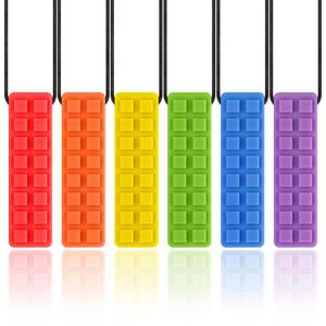 Silicone Chew Necklaces for Sensory Kids, Sensory Chewy Necklace, Oral Motor Chewy Teether Toys for Chewers with Autism, ADHD, SPD, or Biting Needs, 6 Packs (Color 1)
