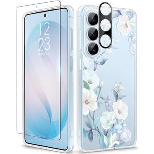 GVIEWIN for Samsung Galaxy S26 Plus Case, Clear Floral Slim Shockproof Protective Women Phone Case, Non-Yellowing, with Screen Protector&Camera Lens Protector for S26 Plus 6.7", Hibiscus