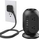 Surge Protector Power Strip Tower, TESSAN 10 ft Flat Extension Cord with Multiple Outlets, 8 AC Outlets 4 USB Ports (1 USB C), Charging Station with Surge Protection for Home Office Dorm, Black