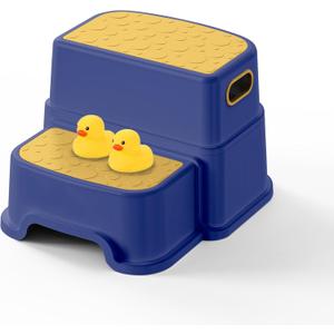 Toddler Step Stool for Kids - Non-Slip 2 Step Stool for Potty Training & Bathroom Sink, Dual Height 9.5", Sturdy Safety Nursery Stool for Kitchen & Toilet (Includes 2 Ducks) (Blue)