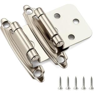 Ravinte 60 Pack (30 Pairs) 1/2 inch Overlay Cabinet Hinges, Self-Closing Semi-Concealed Face Mount, Satin Nickel Decorative Hardware with Door Bumpers for Kitchen & Cupboard Doors, Silver