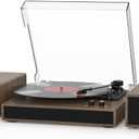 Vinyl Record Player with Dual Stereo Bookshelf Speakers Vintage Turntable with Bluetooth Wireless Playback Belt Drive 3-Speed Playback Record Player Support RCA Out Auto Stop