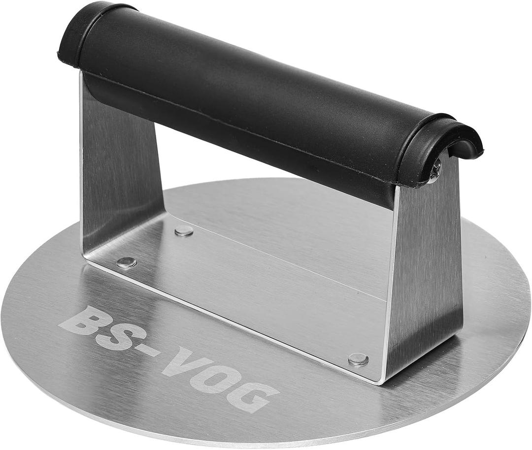 Burger Press, 6.3 Inch Stainless Steel Burger Smasher with Anti-Scald Handle, Non-Stick Round Hamburger Press for Griddle, BBQ Accessories Kit for Patty, Steak, Meat, Gift Package