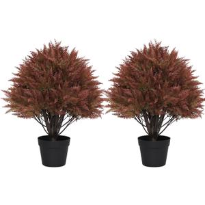 24" Fall Topiary Artificial Outdoor Plants, Faux Cedar Bushes & Shrubs