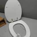 MAYFAIR 1844BNA 000 Toilet Seat with Brushed Nickel Hinges will Never Come Loose, ELONGATE, White - Brushed Nickel