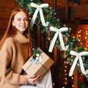 Hoteam 12pcs Large Furry Christmas Bows 11 x 18 Inch Faux Fur Tree Topper Decorations Rustic Fluffy Ornaments for Christmas Tree Wreath Door Porch Farmhouse Holiday Party Decor(White)