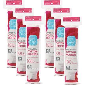 Simply Soft Premium Cotton Rounds, 100% Pure Cotton, Absorbent Cotton Pads, 100 Count (Pack of 6)