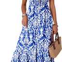 Dokotoo Womens Summer Dresses 2026 Sleeveless Spaghetti Strap Button Down Smocked Beach Vacation Long Maxi Dress with Pockets (Blue, S)