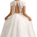 BIBIHOU Girls' Dresses Backless Flower Girls Wedding Bridesmaid Formal Beach Long Dress Flower Girl Dresses White, 8 Years
