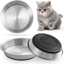 Stainless Steel Cat Bowls, Whisker Friendly Shallow Cat Dishes for Food and Water, Non-Slip Silicone Bottom, Heavy Duty, Replacement Kitten Metal Plate for Elevated Stands,3 Pack